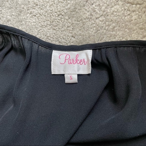 Parker Black Silk Cold Shoulder Flutter Sleeve Dress EUC Size Small - Picture 5 of 9